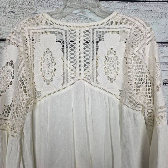 Lovestitch L White Crochet Lace Tie Front Boho Top - Picture 5 of 9